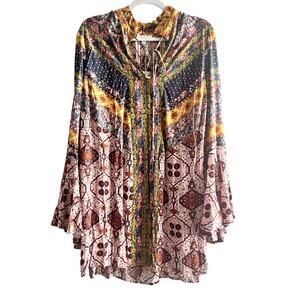 UMGEE Women's size L Multi Floral Mix Print Bohemian Peasant Bell Sleeve Tunic